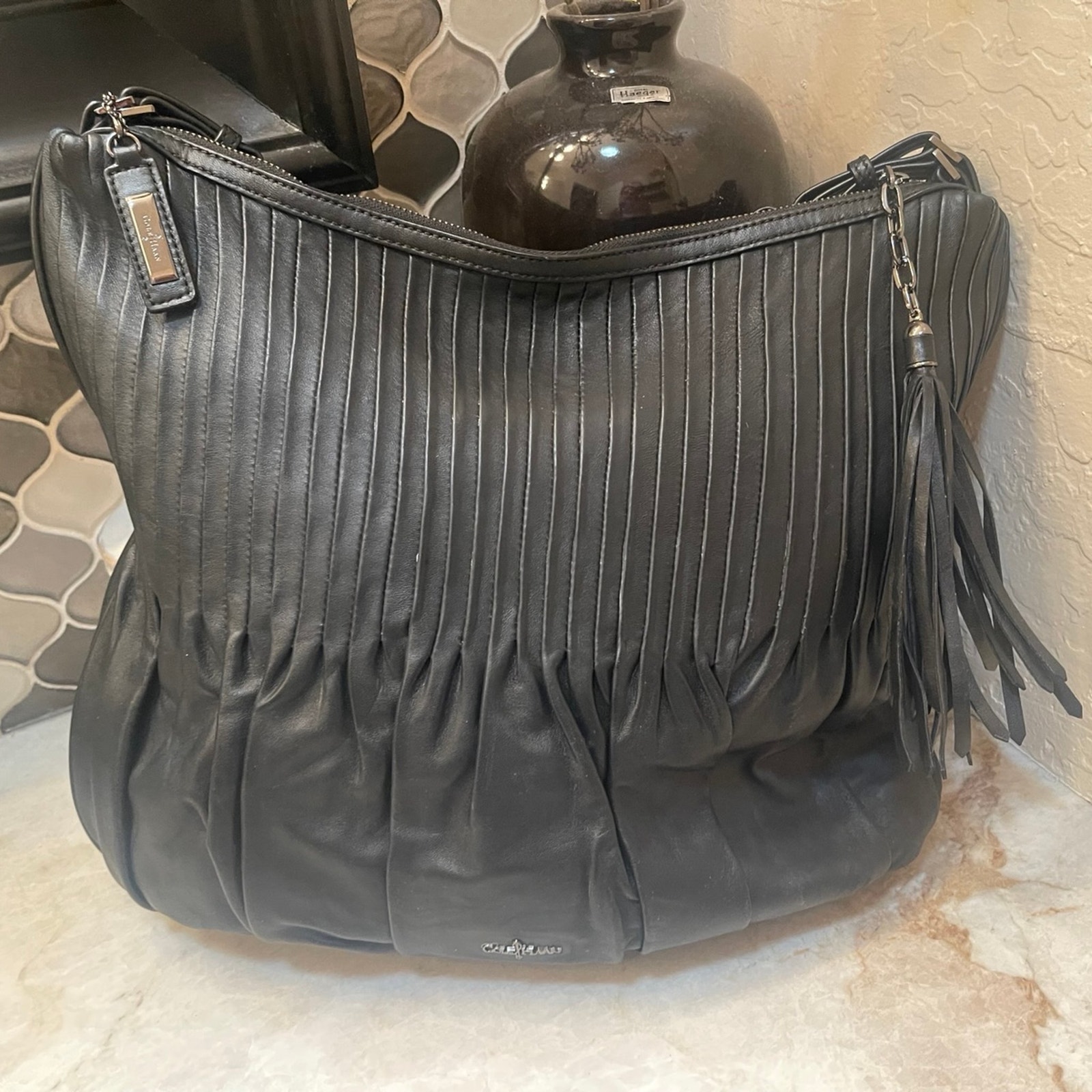 Cole Haan Amalfi Hobo Black Leather Shoulder Bag